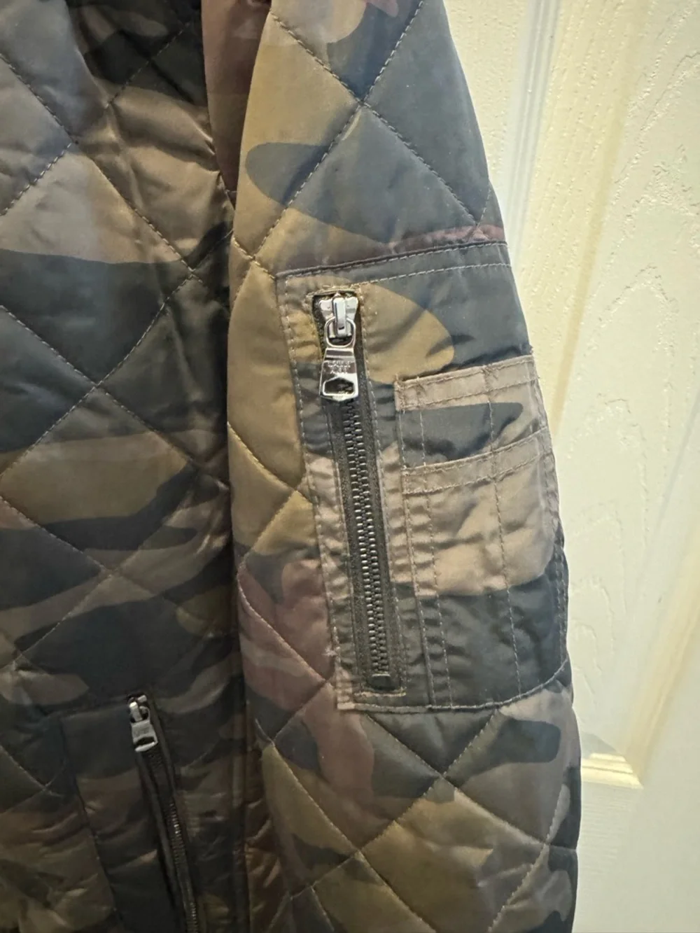 Calvin Klein Quilted Camo Bomber Jacket - Olive & Black